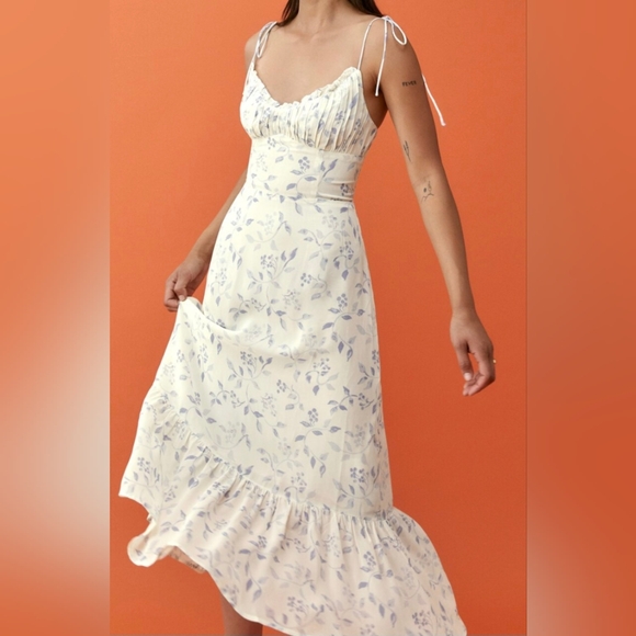REFORMATION Embry Floral Midi Dress Laurel Print White & Blue Size 10 - Picture 2 of 2